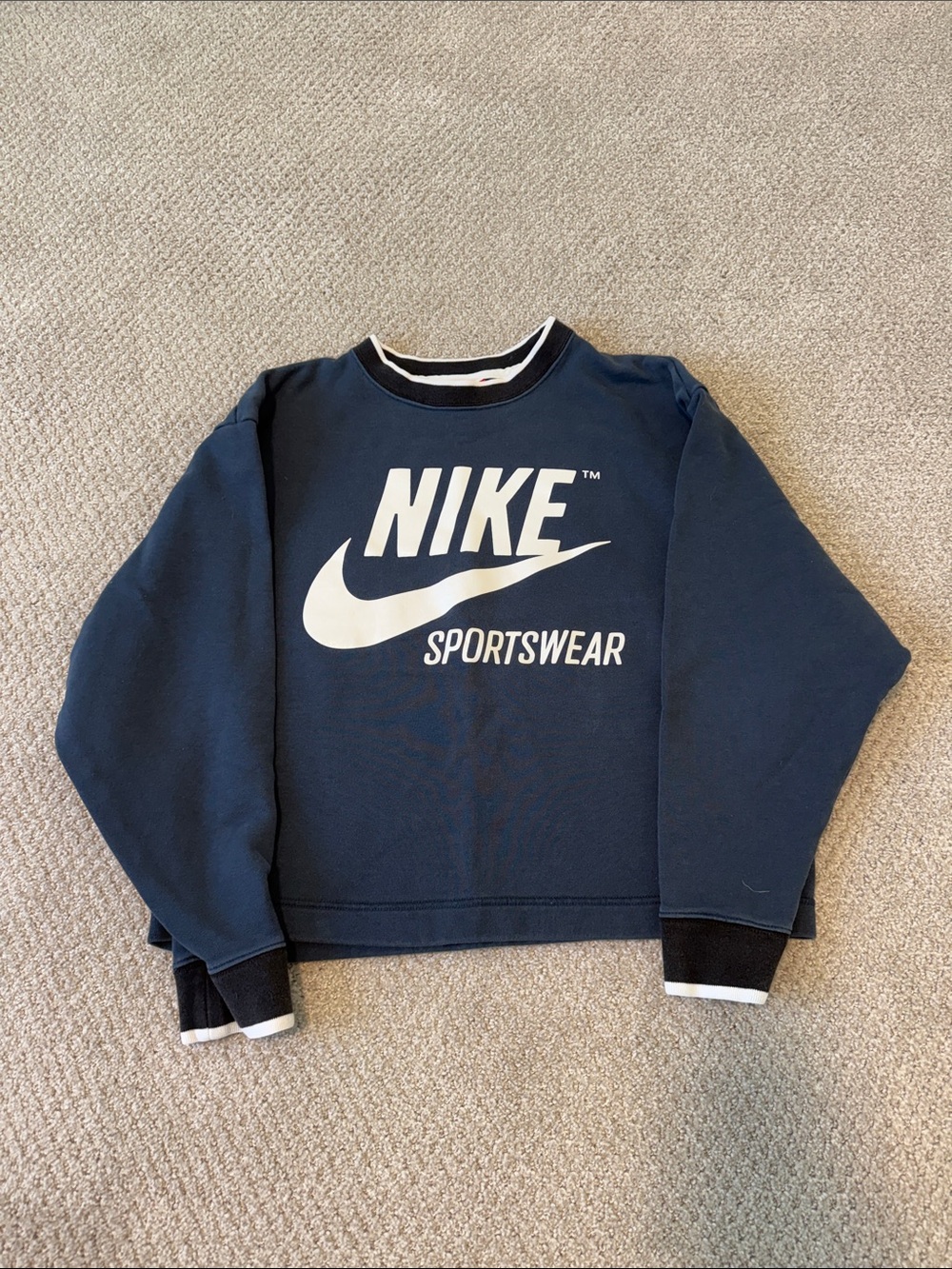 Nike Navy Blue Crewneck Sweatshirt with White Sportswear Logo